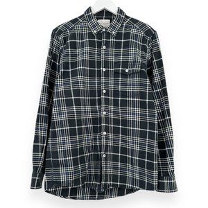 Saturdays NYC Black White Blue Plaid Button Up Flannel Overshirt Shirt sz M